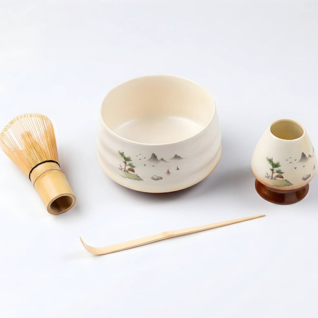 Premium Matcha Tea Set – 500ml Bowl | 4 Pieces | Ceramic & Bamboo Kit