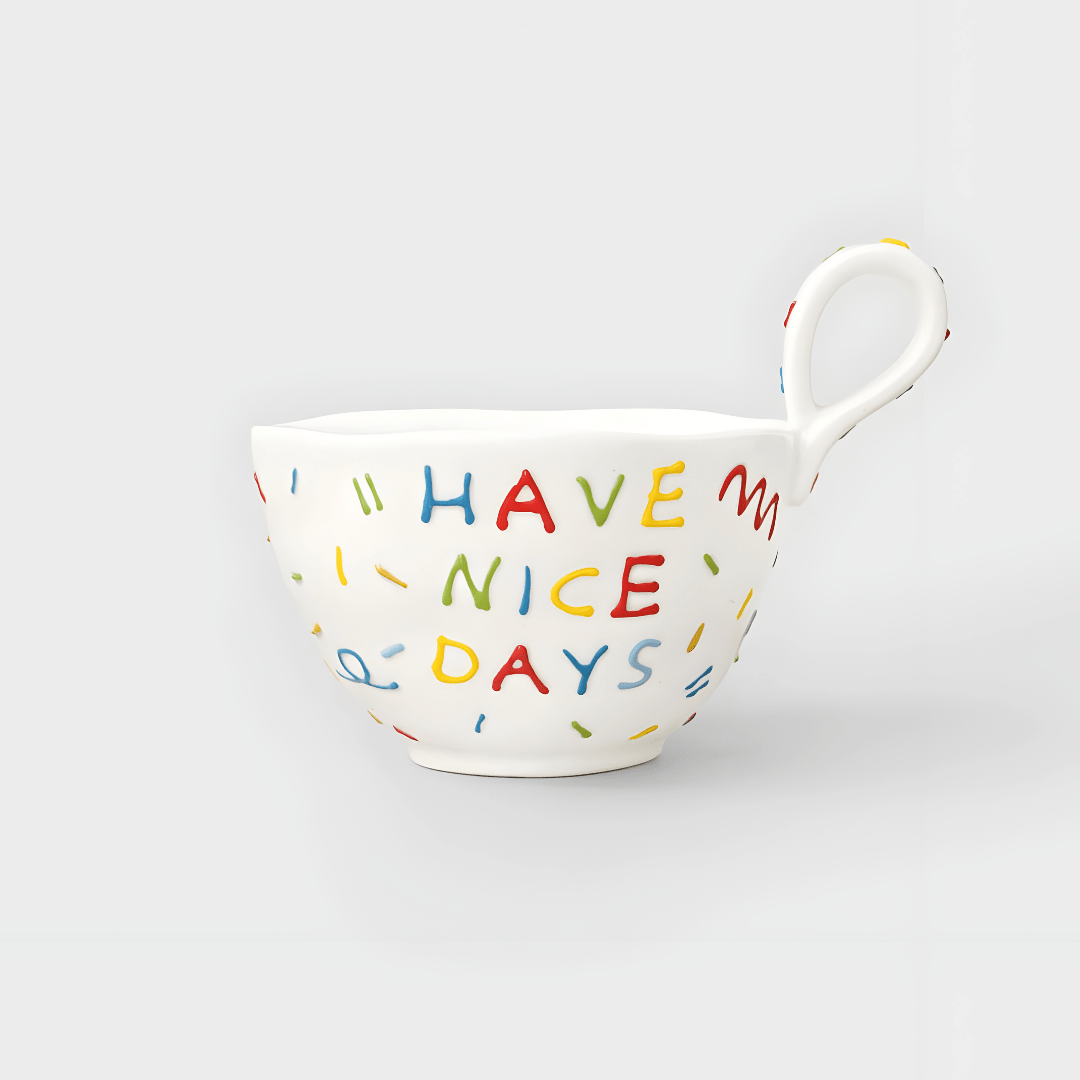 Have Nice Days Coffee Cup & Saucer – 300ml | Colorful Ceramic Set