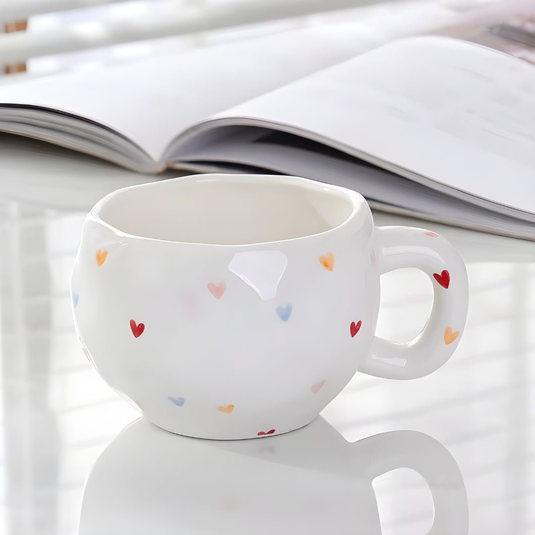 Hand-Painted Ceramic Mug 300ml – Textured Heart Design Coffee & Tea Cup