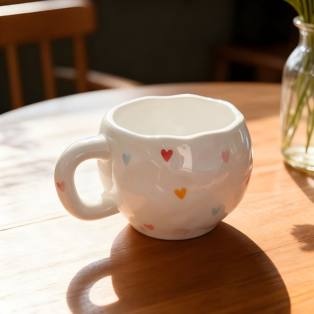 Hand-Painted Ceramic Mug 300ml – Textured Heart Design Coffee & Tea Cup