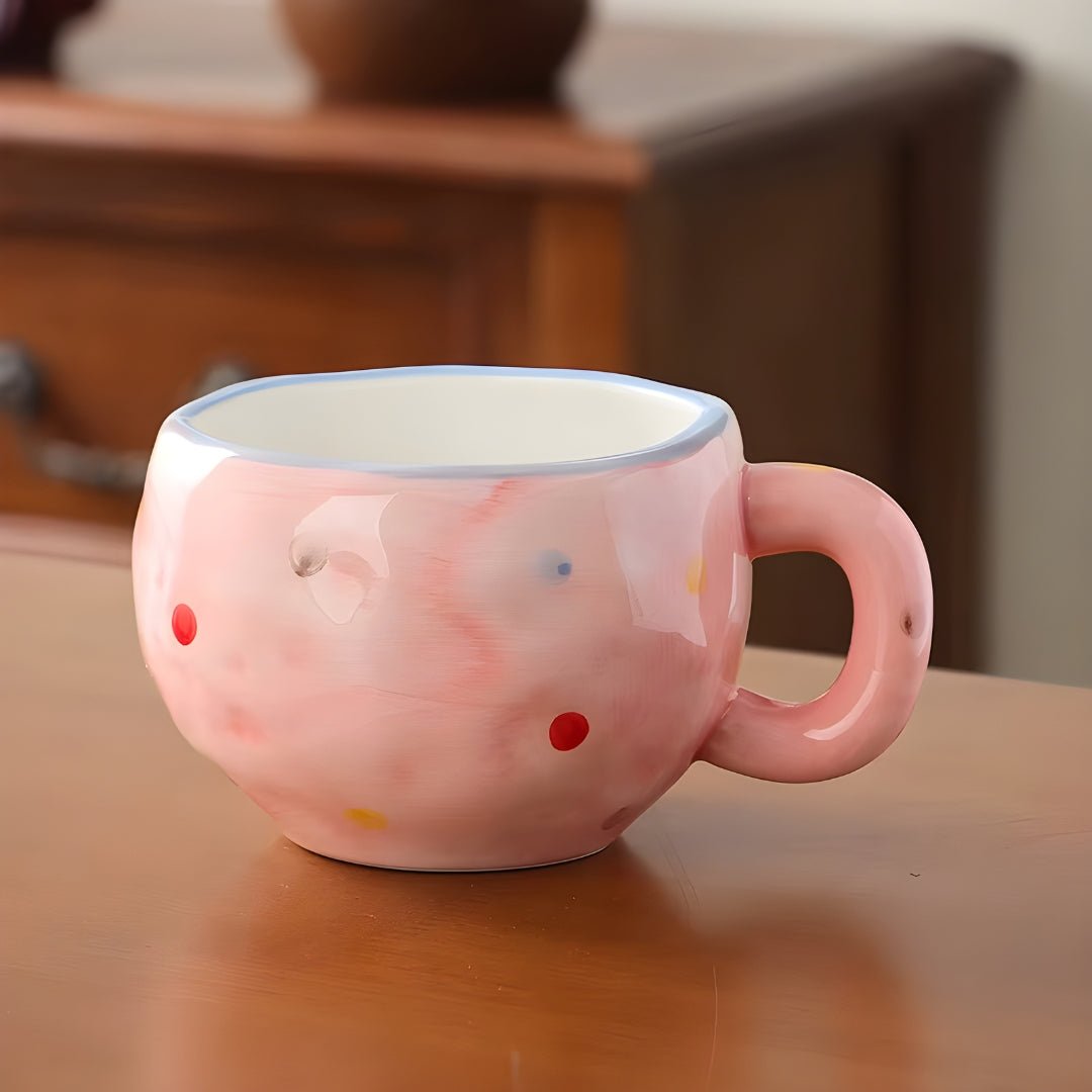 Hand-Painted Ceramic Mug 300ml – Textured Heart Design Coffee & Tea Cup