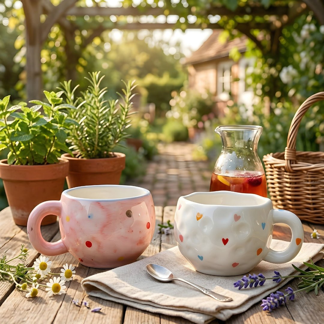 Hand-Painted Ceramic Mug 300ml – Textured Heart Design Coffee & Tea Cup