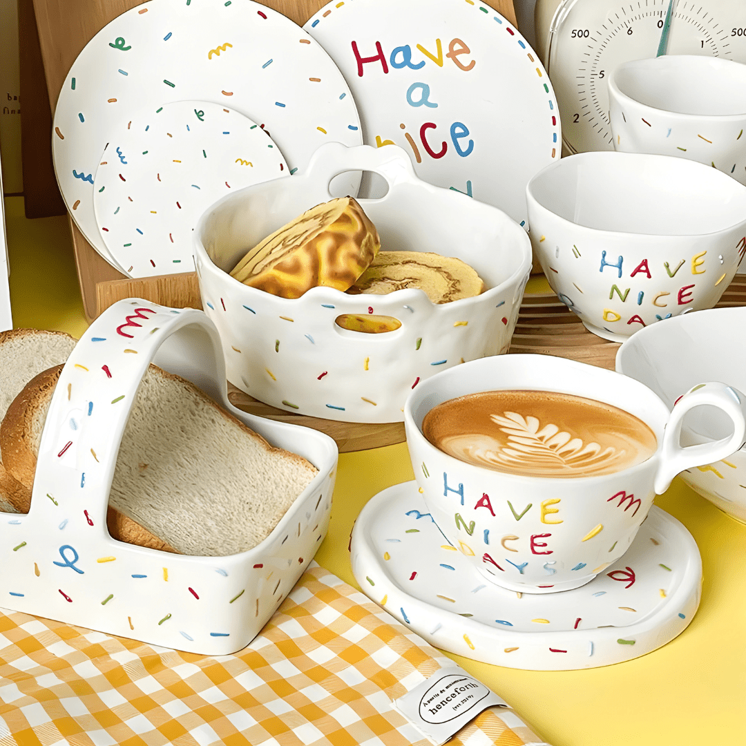 Have Nice Days Coffee Cup & Saucer – 300ml | Colorful Ceramic Set