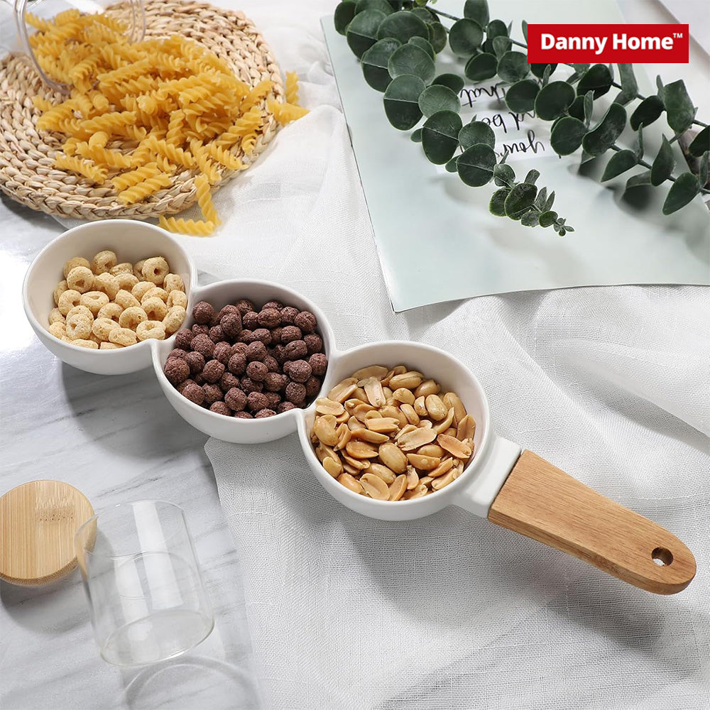 Danny Home Chips and sauce ceramic Bowls with wooden handle – 3 Parts