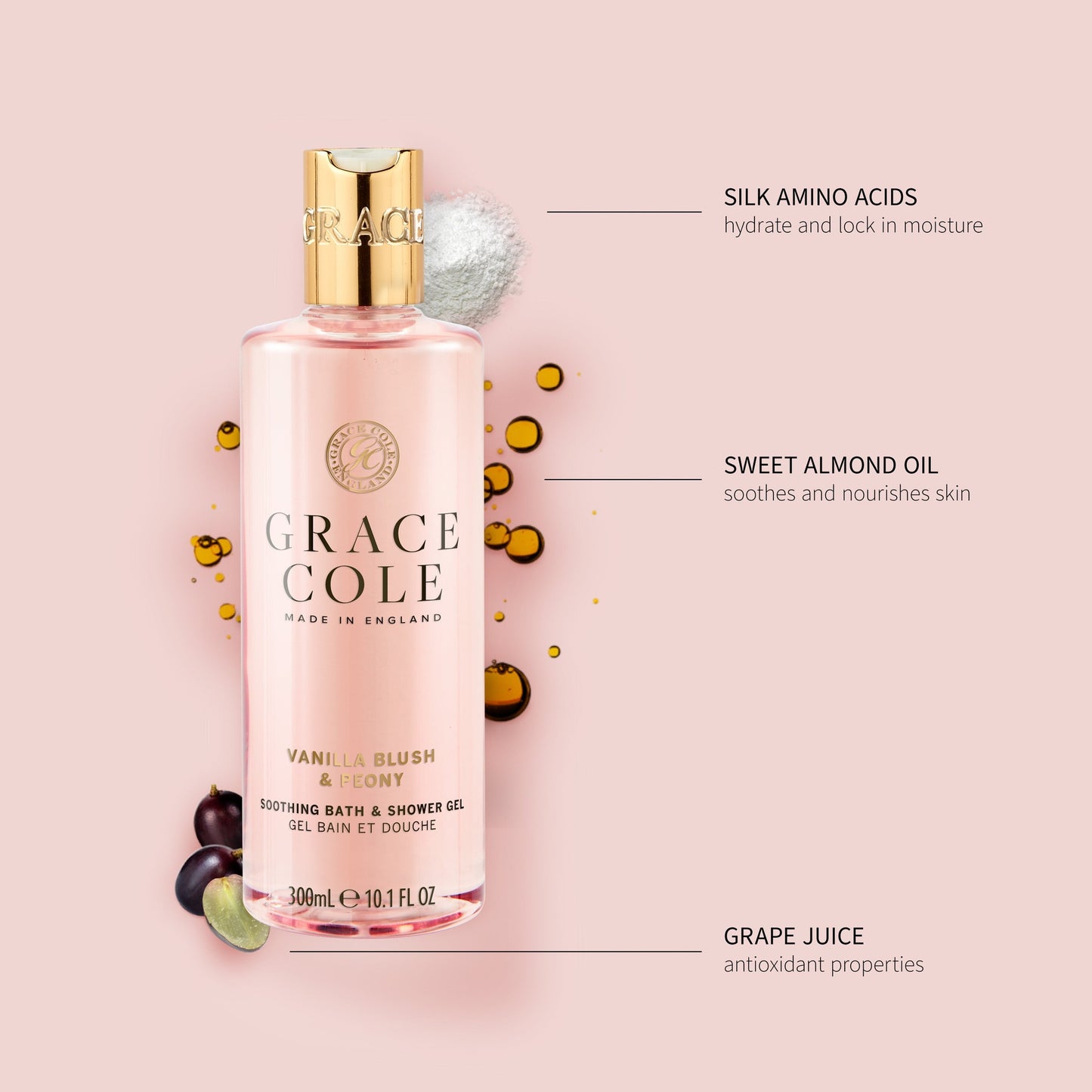 Grace Cole Warm Vanilla Blush & Sandalwood Bath & Shower Gel 300ml