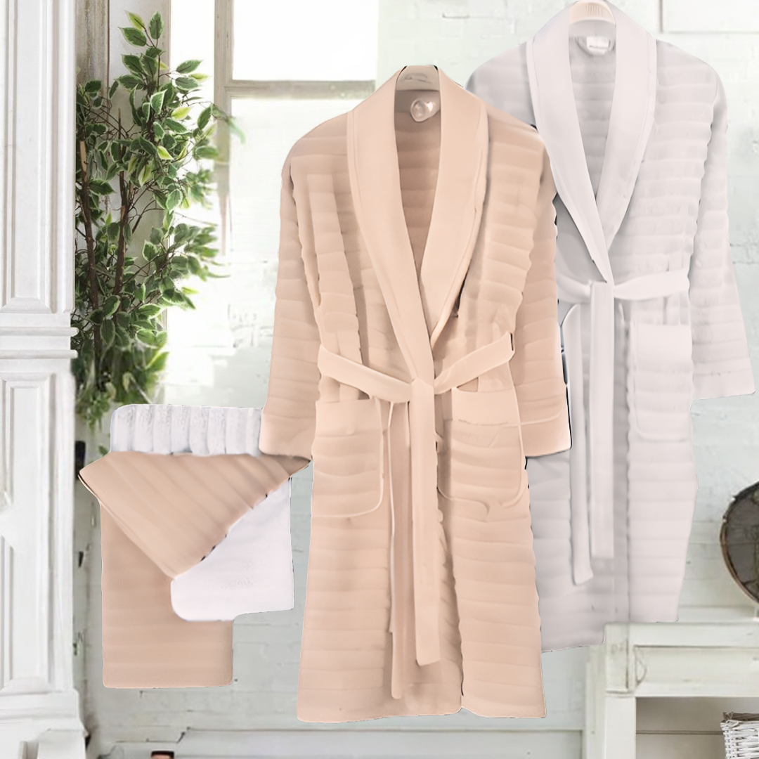 Verona 6 Pieces Family Bathrobe Set ( white - beige )