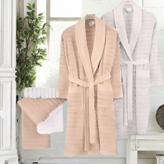 Verona 6 Pieces Family Bathrobe Set ( white - beige )