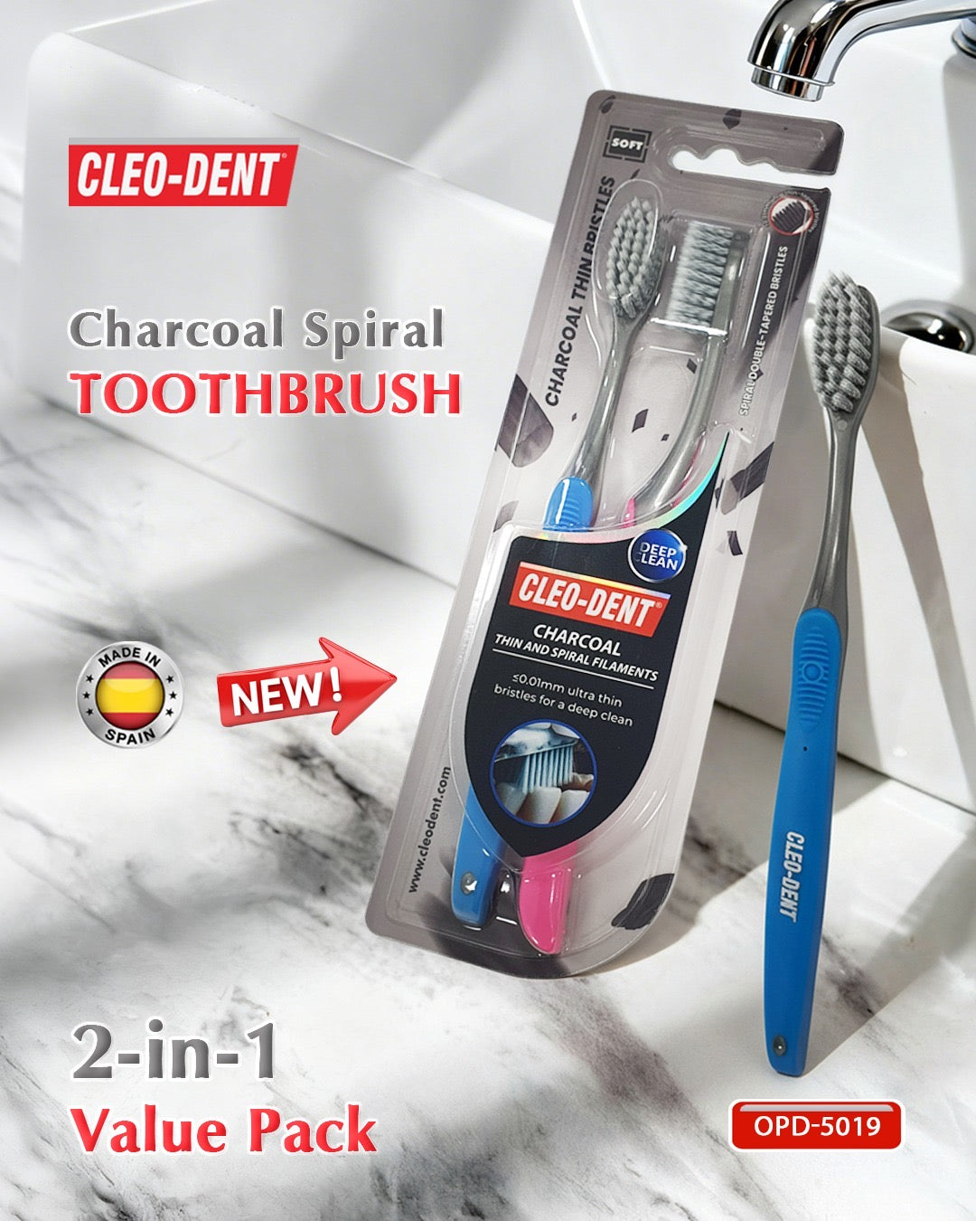 Cleodent Charcoal Thin Bristles Soft x2