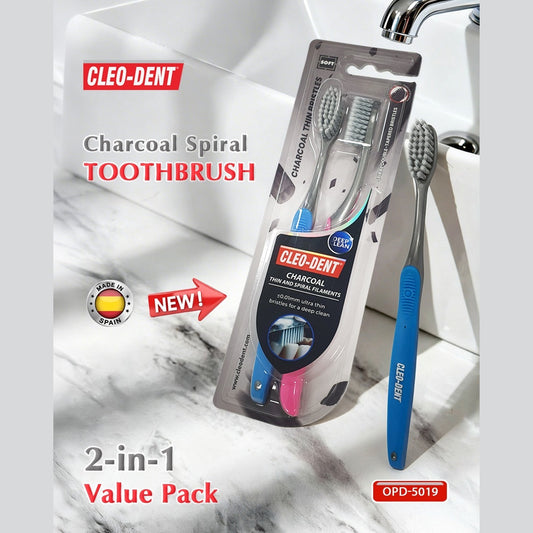 Cleodent Charcoal Thin Bristles Soft x2