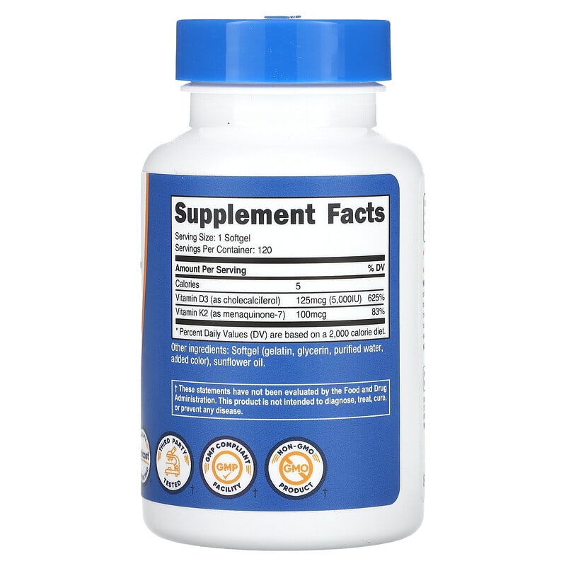 Nutricost, Vitamin K2 + Vitamin D3, 120 Softgels - Medaid International