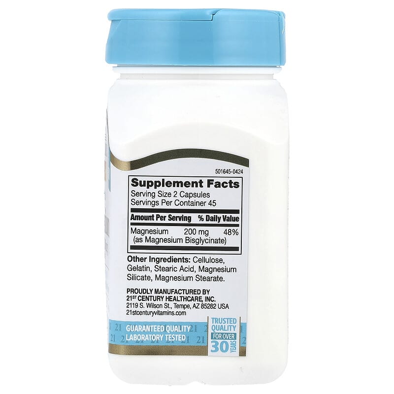 21st Century, Chelated Magnesium Glycinate, 200 mg, 90 Capsules - Medaid International