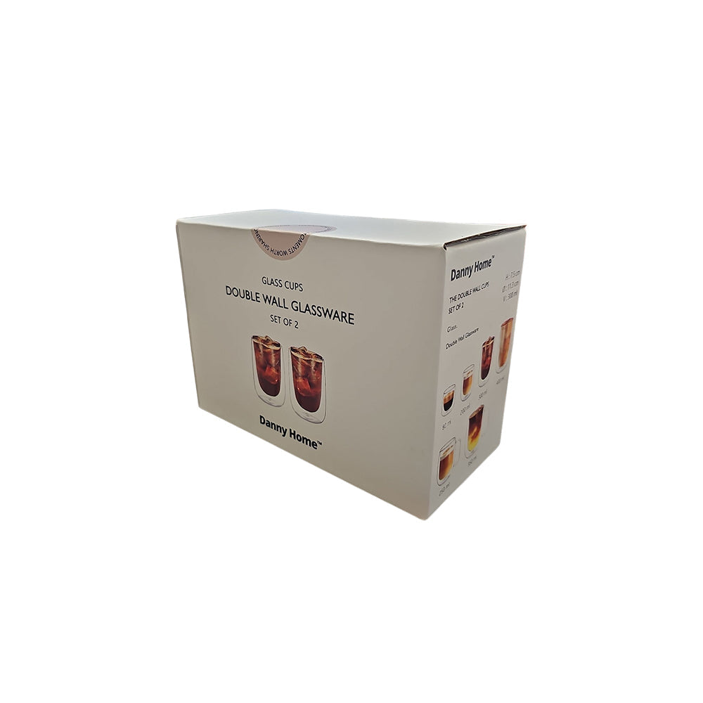 300ml 2-Pcs Danny Home Double Walled Cappuccino Glasses Set