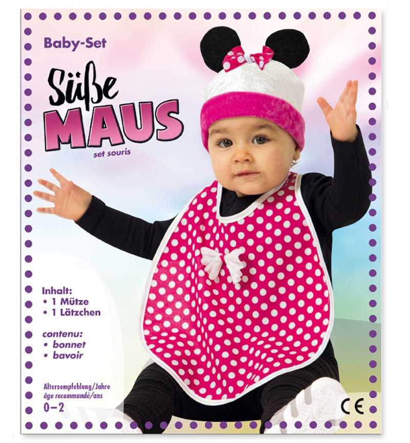 Fritz Fries & Sohne Baby Girl's Pink/White Costume Cute Mouse Bib With Hat | Fritz Fries & Sohne In Lebanon