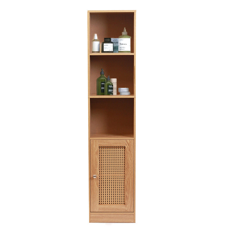 5 Tier Waterproof Wooden and Rattan Storage Cabinet Organizer Slim Design Freestanding Floor Cabinet for Bathroom Bedroom Living Room Kitchen - Medaid International