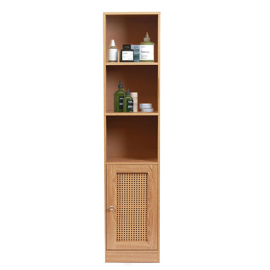 5 Tier Waterproof Wooden and Rattan Storage Cabinet Organizer Slim Design Freestanding Floor Cabinet for Bathroom Bedroom Living Room Kitchen - Medaid International