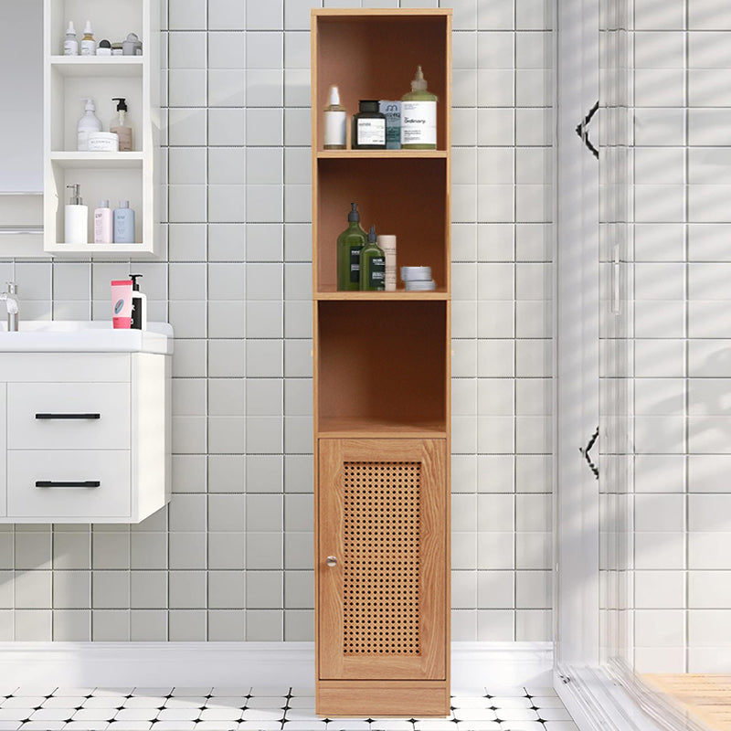 5 Tier Waterproof Wooden and Rattan Storage Cabinet Organizer Slim Design Freestanding Floor Cabinet for Bathroom Bedroom Living Room Kitchen - Medaid International