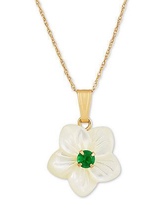 R.H Macy & Co Women's Gold Mother Of Pearl Emerald Gem Flower Necklace | R.H Macy & Co In Lebanon