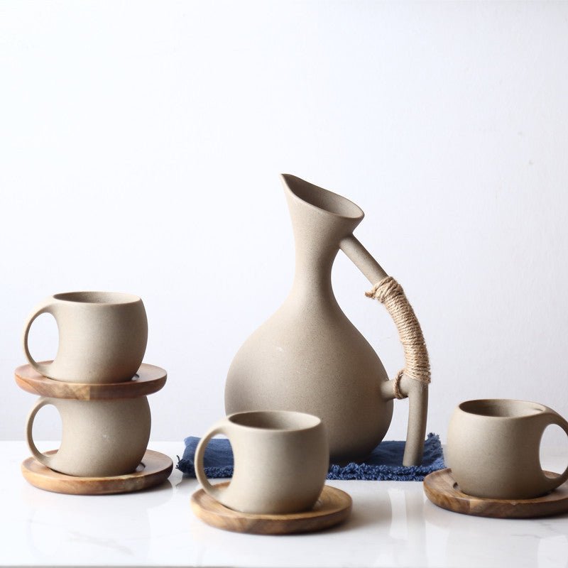 Handmade Pottery Jug & Cups Set – 9-Piece Ceramic Drinkware 1300ML