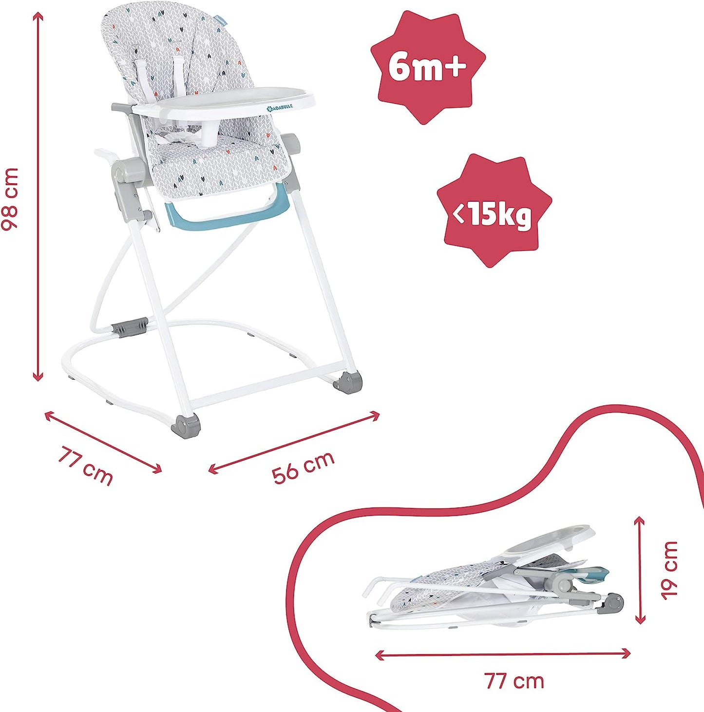 Badabulle Ultra-Foldable High Chair - Grey pattern