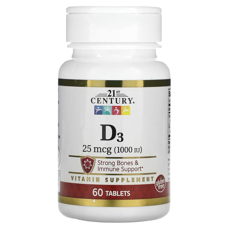 21st Century, D3, 25 mcg (1000 IU), 60 Tablets - Medaid International
