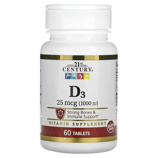 21st Century, D3, 25 mcg (1000 IU), 60 Tablets - Medaid International