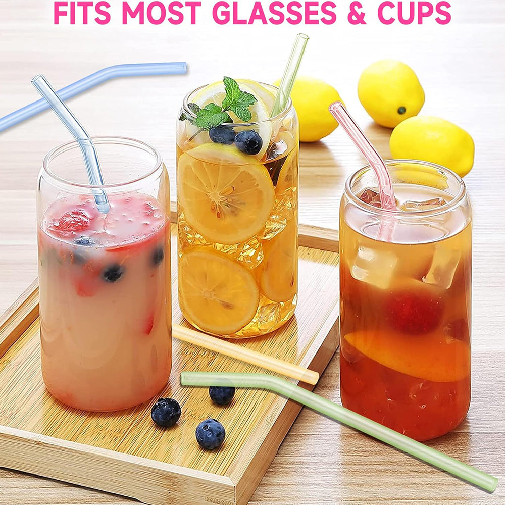 Reusable Colorful Glass Straws – Shatter Resistant (6 Pcs with Cleaning Brush)