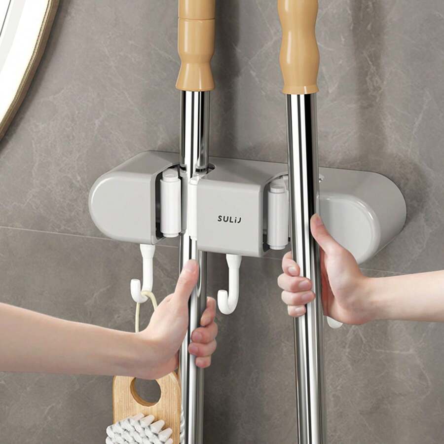 Multifunctional Mop Holder (2 clips and 3 hooks)
