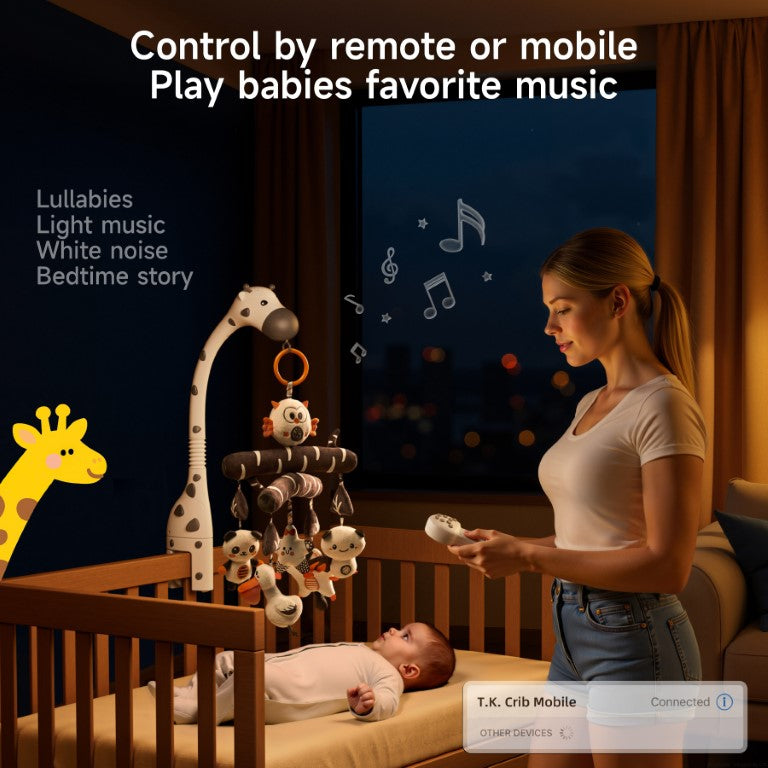 Tumama Kids - Zebra Crib Mobile With Bleutooth - AA Battery Version- Black And White
