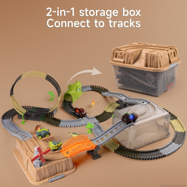 Tumama Kids - Dinosaur Themed 360 Car Race - Track With Storage Box