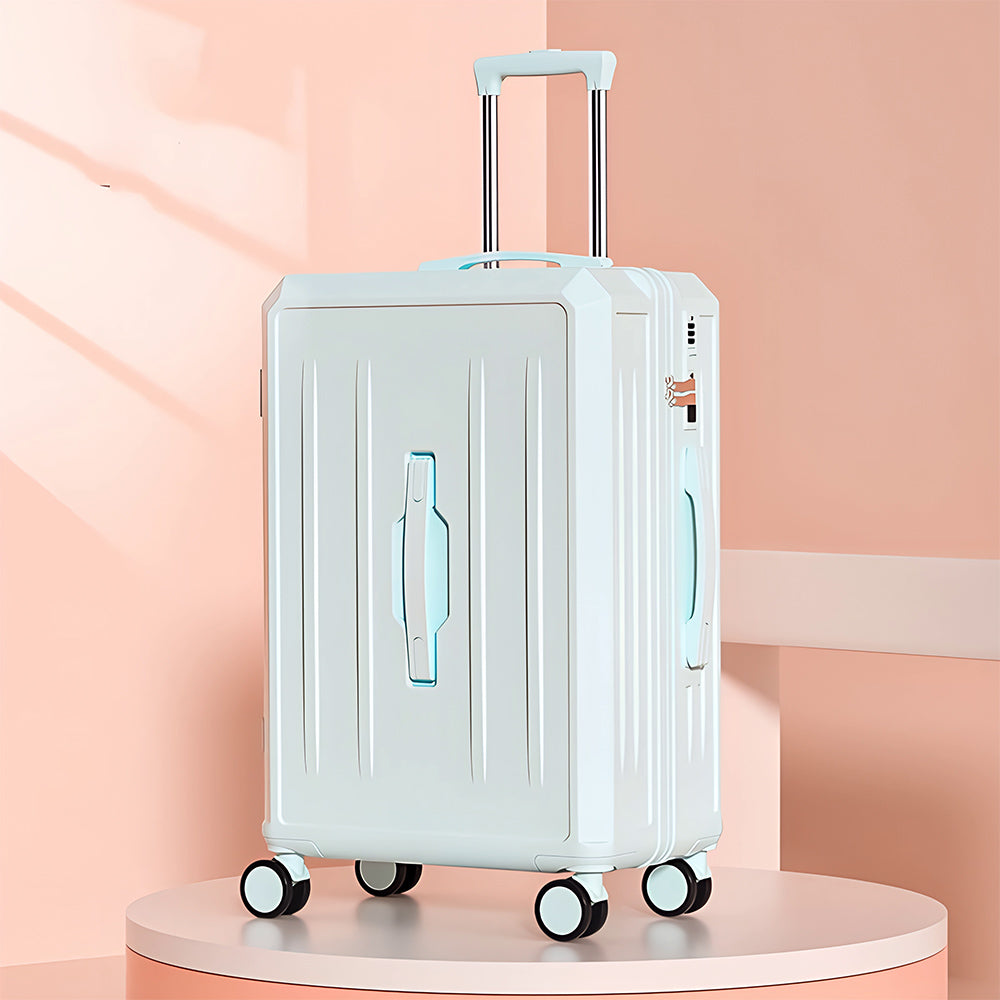 Carry-On Suitcase with USB Charging & Cup Holder (Blue)