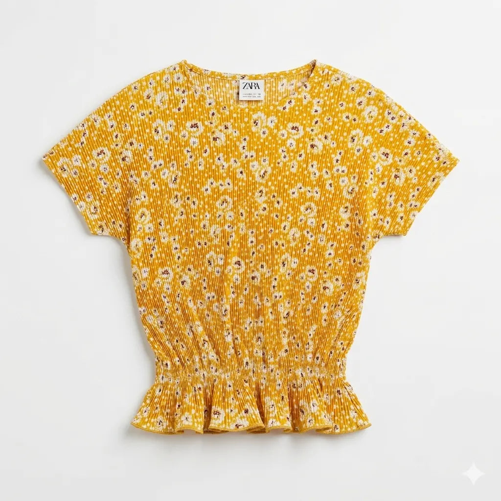 Zara Girl's Orange Floral Smocked Waist Sleeveless Blouse | Zara in Lebanon