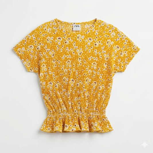 Zara Girl's Orange Floral Smocked Waist Sleeveless Blouse | Zara in Lebanon