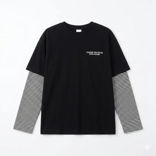 Zara Boy's Black & White Graphic Blouse With Striped Sleeves | Zara In Lebanon