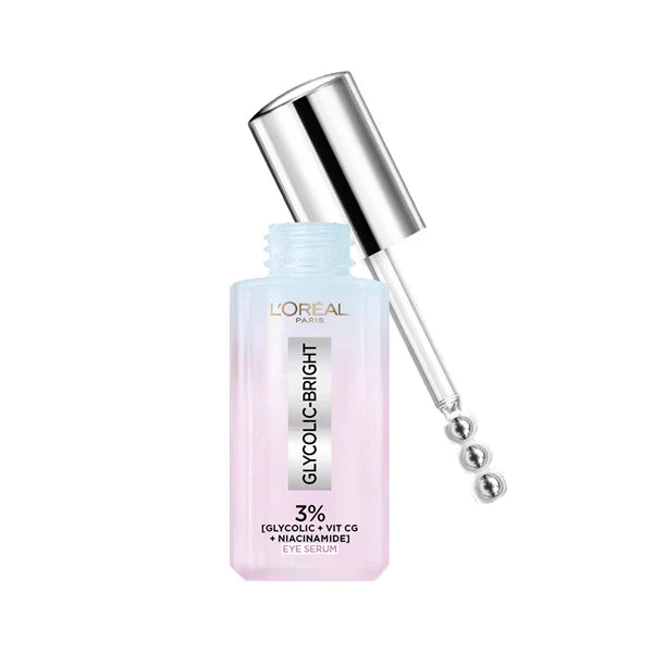 L'Oréal Paris Glycolic [3% Glycolic Acid + Vitamin CG + Niacinamide] Eye Serum for Dark circles, Brighten Eyes 20ml - Medaid