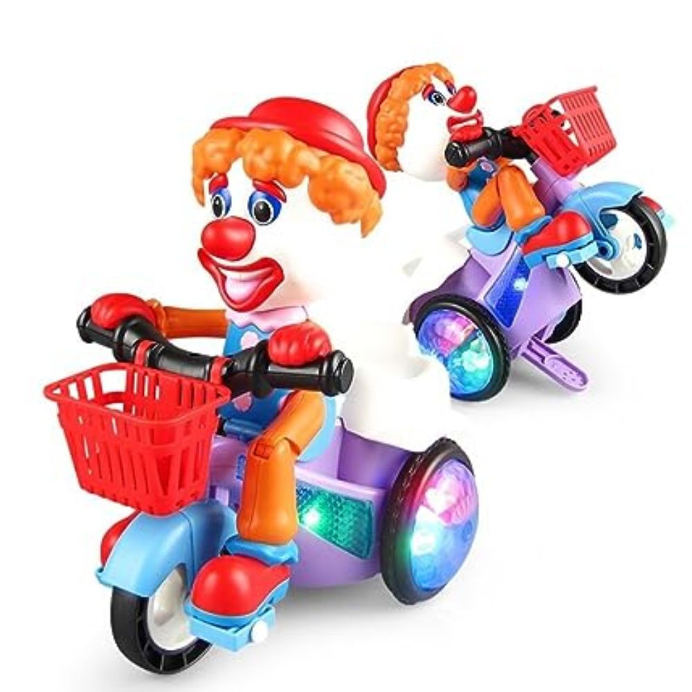 Kids Electric Music Light 360 Degree 45 Degree Upright Rotation Clown Stunt Car Tricycle Toys Lebanon