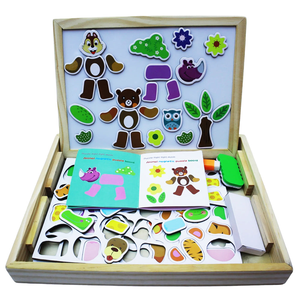Wooden Multifunction Animal Puzzle Board Double-Sided Magnetic Drawing & Writing Blackboard Lebanon
