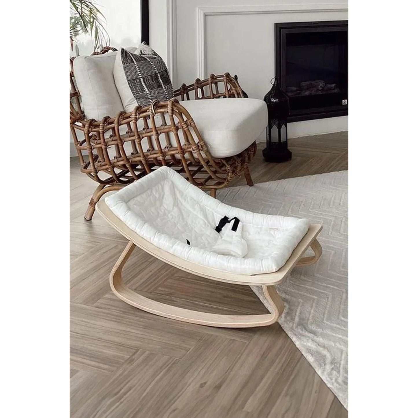 Miila Nest Wooden Baby Rocker Natural Infant Lounger with Soft Padded Seat