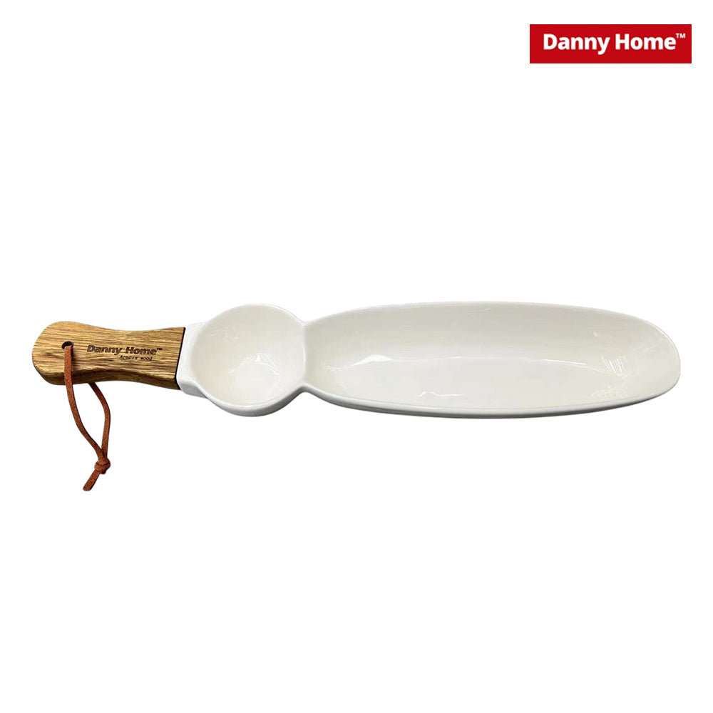 Danny Home Chips and sauce ceramic Bowls with wooden handle – 2 Parts