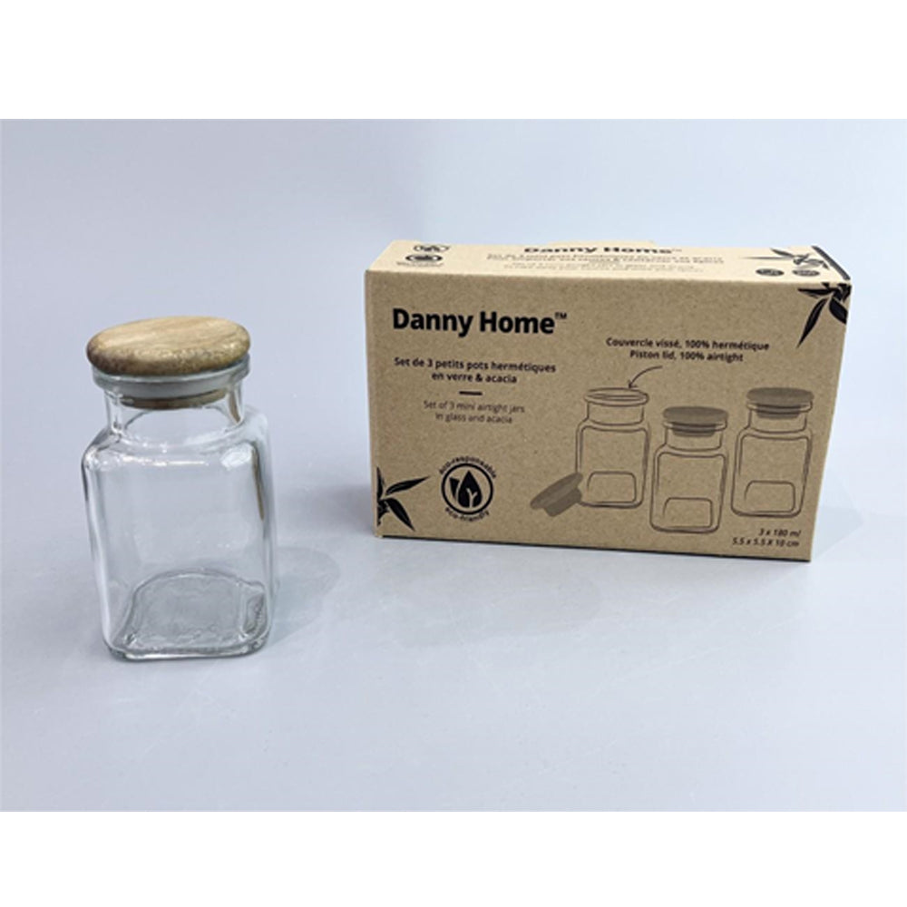Danny Home 3-Pcs Spices & Salt Glass Jar With wood lids 75ml