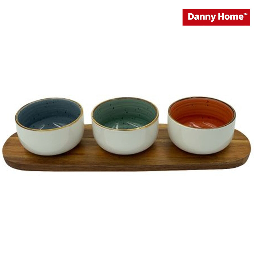 Danny Home Acacia Wood Board With Sauce Bowls