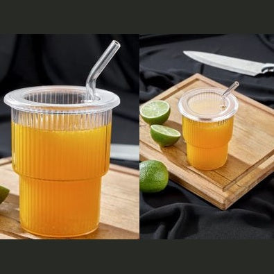 Plastic Cup with Cover and Glass Straw "Origami"