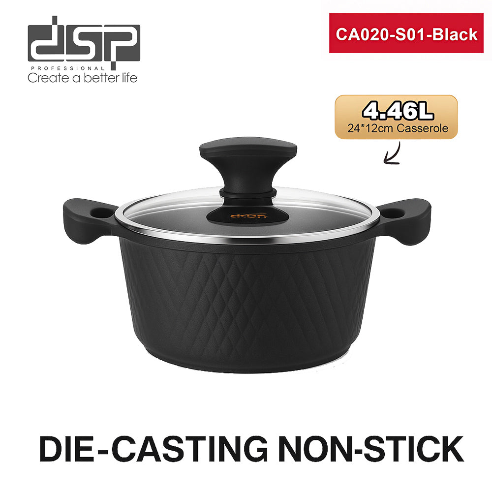 DSP CA020-S01-Black, 8-Piece Die-Cast Non-Stick Casserole Cookware Set