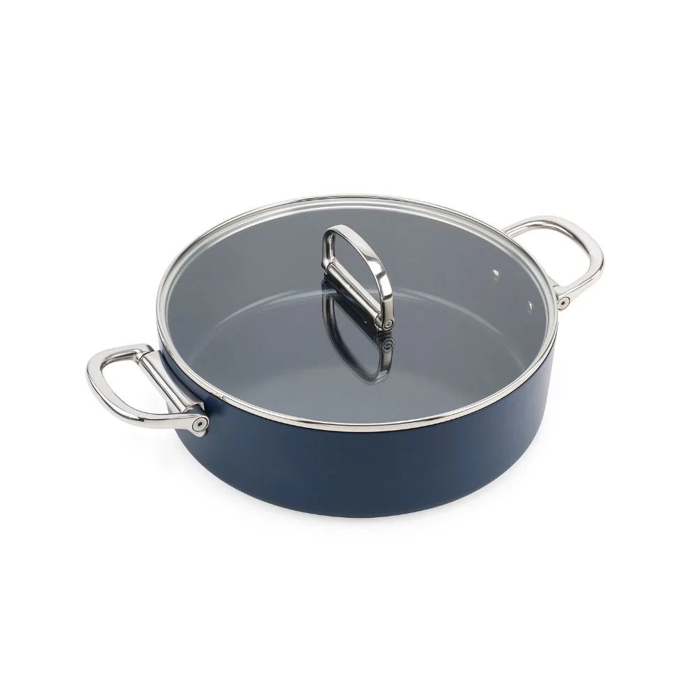 Joseph   Joseph   Space   Folding   Handle   Ceramic   Non-stick   28cm   Blue   Shallow   Casserole   Pan   &   Lid