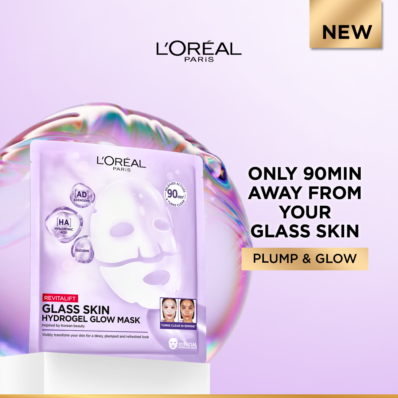 L’Oréal Paris Revitalift Glass Skin Hydrogel Glow Mask, Transform Your Skin For A Dewy, Plumped, Glass Skin In Only 90 Minutes