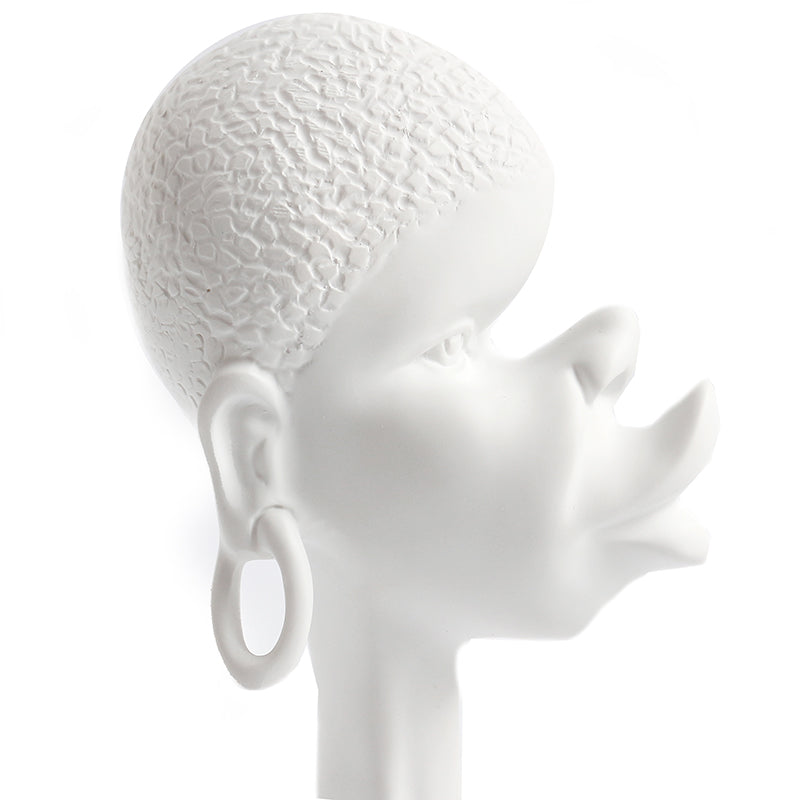 2 Pieces Resin Abstract African Couple Head Sculptures Art Statues for Home and Office White - Medaid International