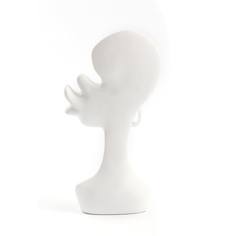 2 Pieces Resin Abstract African Couple Head Sculptures Art Statues for Home and Office White - Medaid International