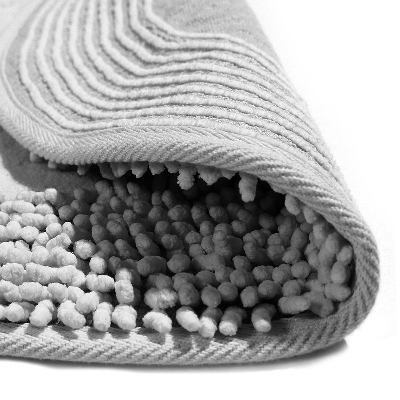 2 Pieces Oval Cotton Bath Mat and Toilet Mat Ultra Absorbent Washable Non Slip Bathroom Mats Gray - Image 2