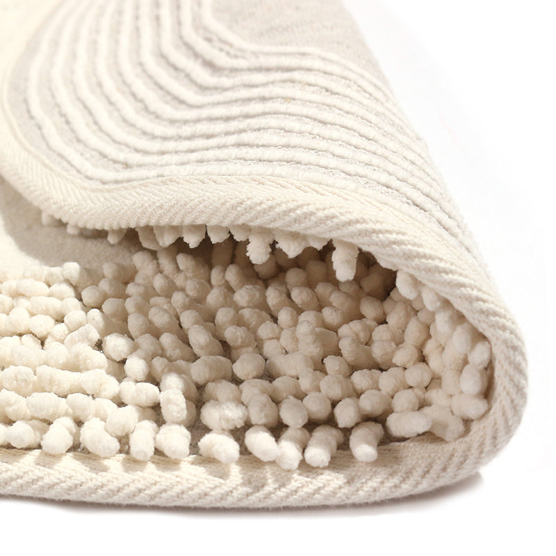 2 Pieces Oval Cotton Bath Mat and Toilet Mat Ultra Absorbent Washable Non Slip Bathroom Mats White - Image 4