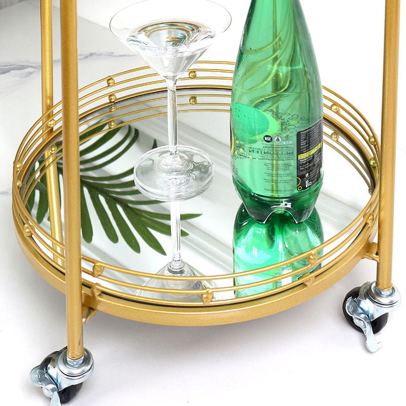 2 Tier Metal Round Mirrored Bar Cart Home Bar Serving Trolley with 4 Wheels with Brake for Kitchen Living Room Hotels - Medaid International