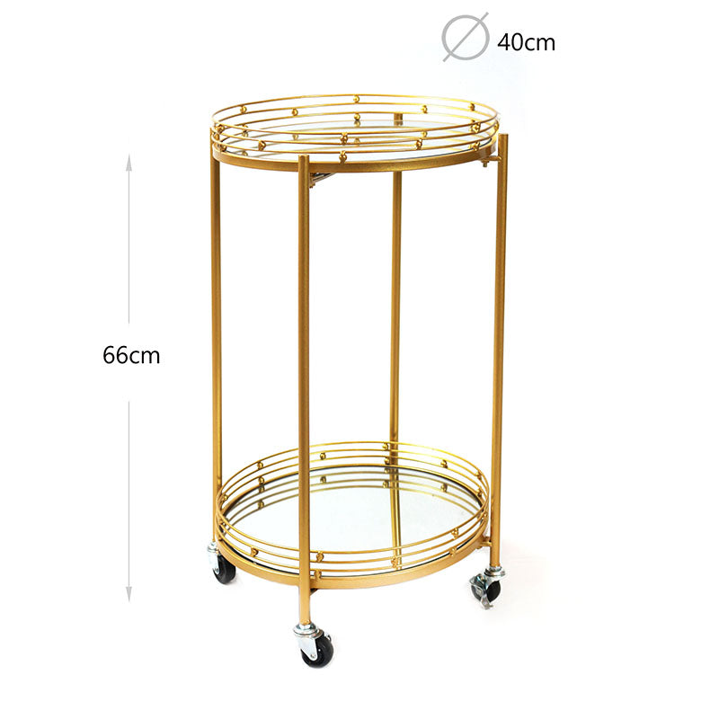 2 Tier Metal Round Mirrored Bar Cart Home Bar Serving Trolley with 4 Wheels with Brake for Kitchen Living Room Hotels - Medaid International